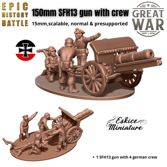 German 150mm SFH13 Gun Pack - WW1 - 6mm 10mm 15mm