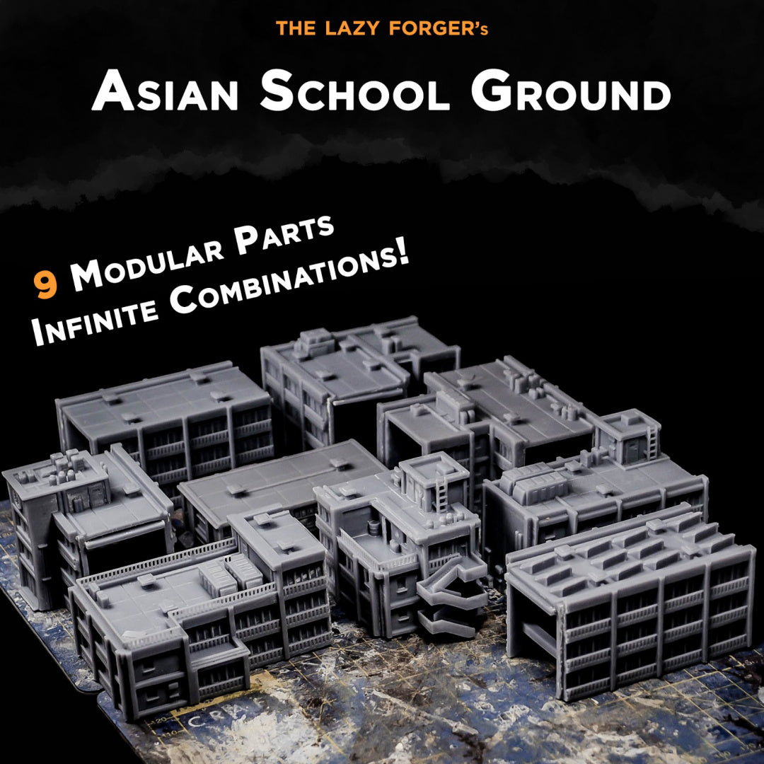 Asian School Grounds - Miniature Terrain Set (9 Buildings)