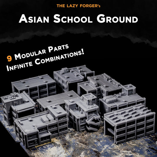 Asian School Grounds - Miniature Terrain Set (9 Buildings)